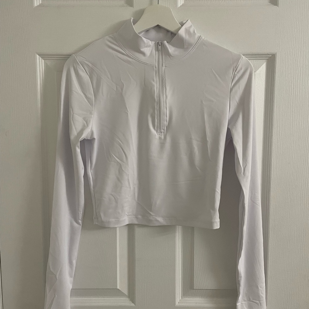 White Long Sleeve Zip-Up Top